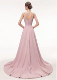 Pink Spaghetti Straps Satin A-line Evening Dress