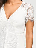 White Front Zippered Lace Panel Maxi Dress