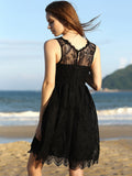 Black Full Lace Round Neck Sleeveless Flare Dress