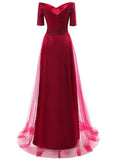 Gorgeous Tulle Off-the-shoulder Neckline A-Line Evening Dresses With Pleats