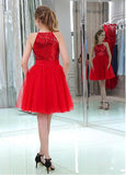 Sequin Lace & Tulle Jewel Neckline Short Length A-line Cocktail Dresses