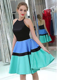 Satin Halter Neckline Backless Short Length A-line Homecoming Dresses