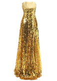 Shimmering Sequin Lace Strapless Neckline A-Line Prom Dresses