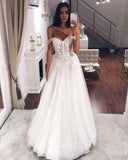 Strapless A-line Floor Length Beads Off The Shoulder Wedding Dress
