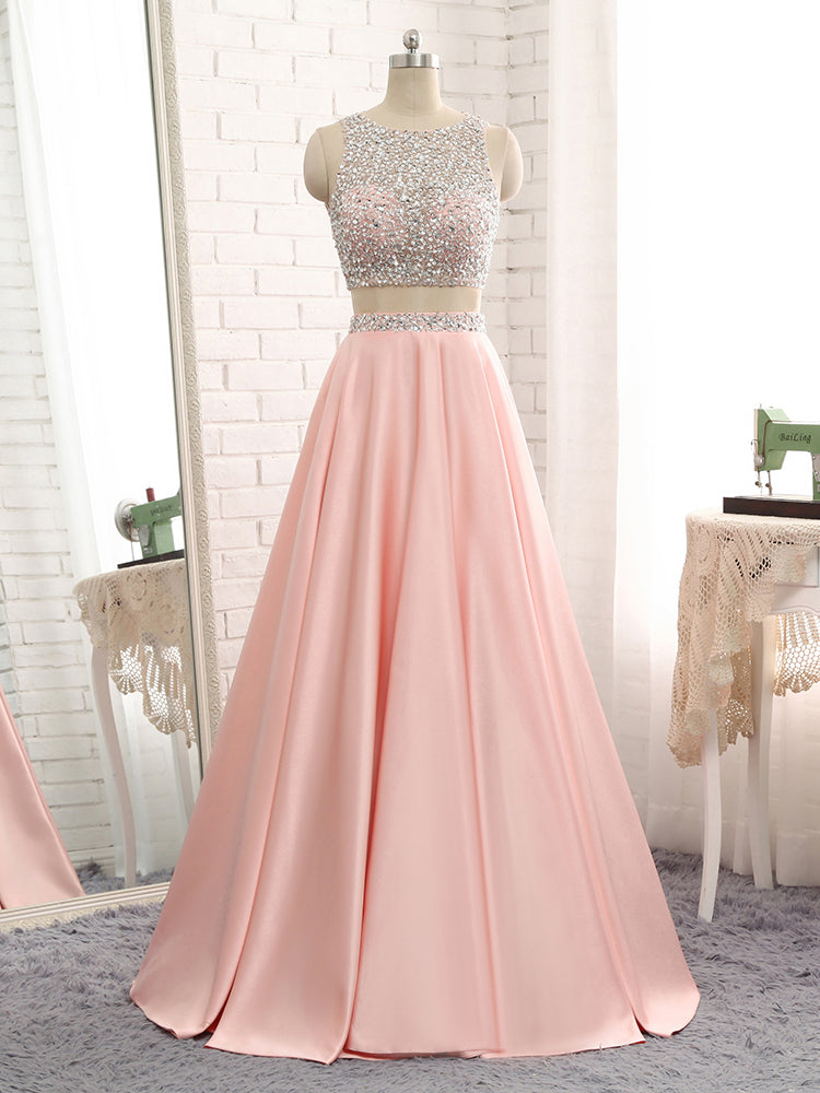 Pink Satin Two Piece Backless Prom Dress US8 / Purple Pink Satin Two Piece Backless Prom Dress US8 / Purple