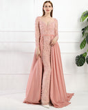 Attachable Train Long Sleeves Mermaid Prom Dress