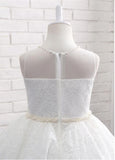 Fashionable Lace Jewel Neckline Ball Gown Flower Girl Dresses With Beadings