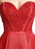 Wonderful Satin Neckline Natural Waistline A-Line Prom Dresses With Beadings