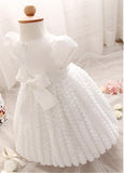 Unique Lace Jewel Neckline Ball Gown Flower Girl Dresses With Rhinestones