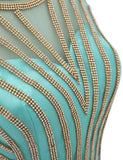 Long Chiffon Mint Beading Prom Dress