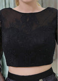 Lace & Floral Cloth Bateau Neckline Illusion Long Sleeves A-line Two -piece Homecoming Dresses With Beadings