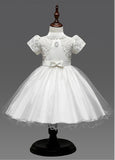 Chic Lace & Tulle High Collar Ball Gown Flower Girl Dresses With Bow