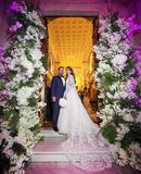 Beads Appliques A-line Lace Cape Straps V-neck Wedding Dress