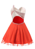 Energetic Chiffon One-shoulder Neckline A-Line Short Homecoming Dresses With Beads & Rhinestones