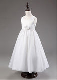 Gorgeous Organza & Satin Scoop Neckline Ball Gown Flower Girl Dresses With Handmade Flowers