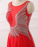 Red Illusion Long Prom Dress