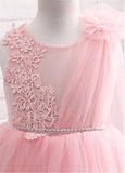 Lovely Tulle Jewel Neckline Ball Gown Flower Girl Dresses With Lace Appliques & Belt
