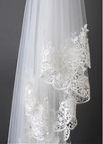 Beautiful Ivory Tulle Cathedral Wedding Veil With Lace Applique Edge