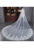 Charming Tulle Cathedral Wedding Veil With Lace Appliques