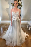 Open Back Gray Sweetheart See Through Lace Appliques Wedding Dress