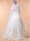 Attractive Tulle Ivory Wedding Veil With Ribbon Edge