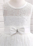 Alluring Lace Scoop Neckline Sleeveless A-line Flower Girl Dresses With Sash & Bowknot