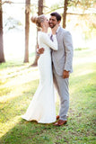 Satin Mermaid Trumpet Elegant Long Sleeve Wedding Dress