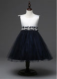 Satin & Tulle Scoop Neckline Ball Gown Flower Girl Dresses With Handmade Flowers