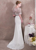 Detachable Jacket Satin Spaghetti Straps White Mermaid Evening Dress