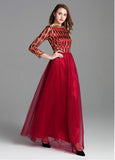 Charming Tulle Bateau Red Long A-line Prom Dress