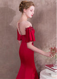Beadings Acetate Satin Jewel Red Mermaid Evening Dress