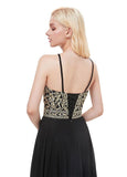 Chiffon Jewel Embroidery Black Prom Dress