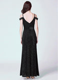 Fleece Spaghetti Straps Long A-line Evening Dress