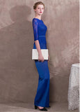 Jumpsuit Acetate Royal Satin & Lace Jewel Evening Dress
