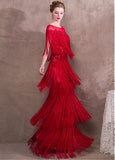 Lace Jewel Beadings Red Sheath/Column Evening Dress