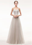 Tulle Spaghetti Straps Champagne Beading A-line Prom Dress
