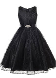 Elegant Lace V-Neck A-Line Flower Girl Dresses With Belt