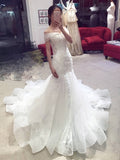 Off the Shoulder Appliques Mermaid Wedding Dress