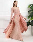 Attachable Train Long Sleeves Mermaid Prom Dress