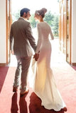 Satin Mermaid Trumpet Elegant Long Sleeve Wedding Dress