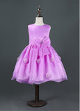 Lovely Organza Jewel Neckline Ball Gown Flower Girl Dresses With Handmade Flowers