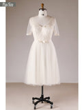 Plus Size Knee Length Short Champagne Appliques Tulle Wedding Dress