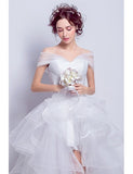 Lace Up Ruffles High Low Off-the-shoulder Tulle Wedding Dress