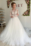 Long Sleeve A-line Sheer Tulle Elegant Appliques Wedding Dress