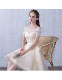 Off The Shoulder Lace High Low Champagne Wedding Reception Dress