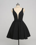 Black Deep-V Ball Gown Simple Prom Dress