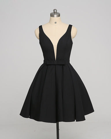 Black Deep-V Ball Gown Simple Prom Dress