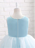 Elegant Satin & Organza Jewel Neckline Ball Gown Flower Girl Dresses With Handmade Flower & Pearls