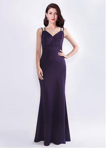 Cotton Spaghetti Straps Grape Mermaid Evening Dress