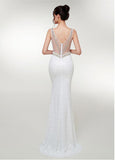 Slit Tulle V-neck White Long Mermaid Prom Dress